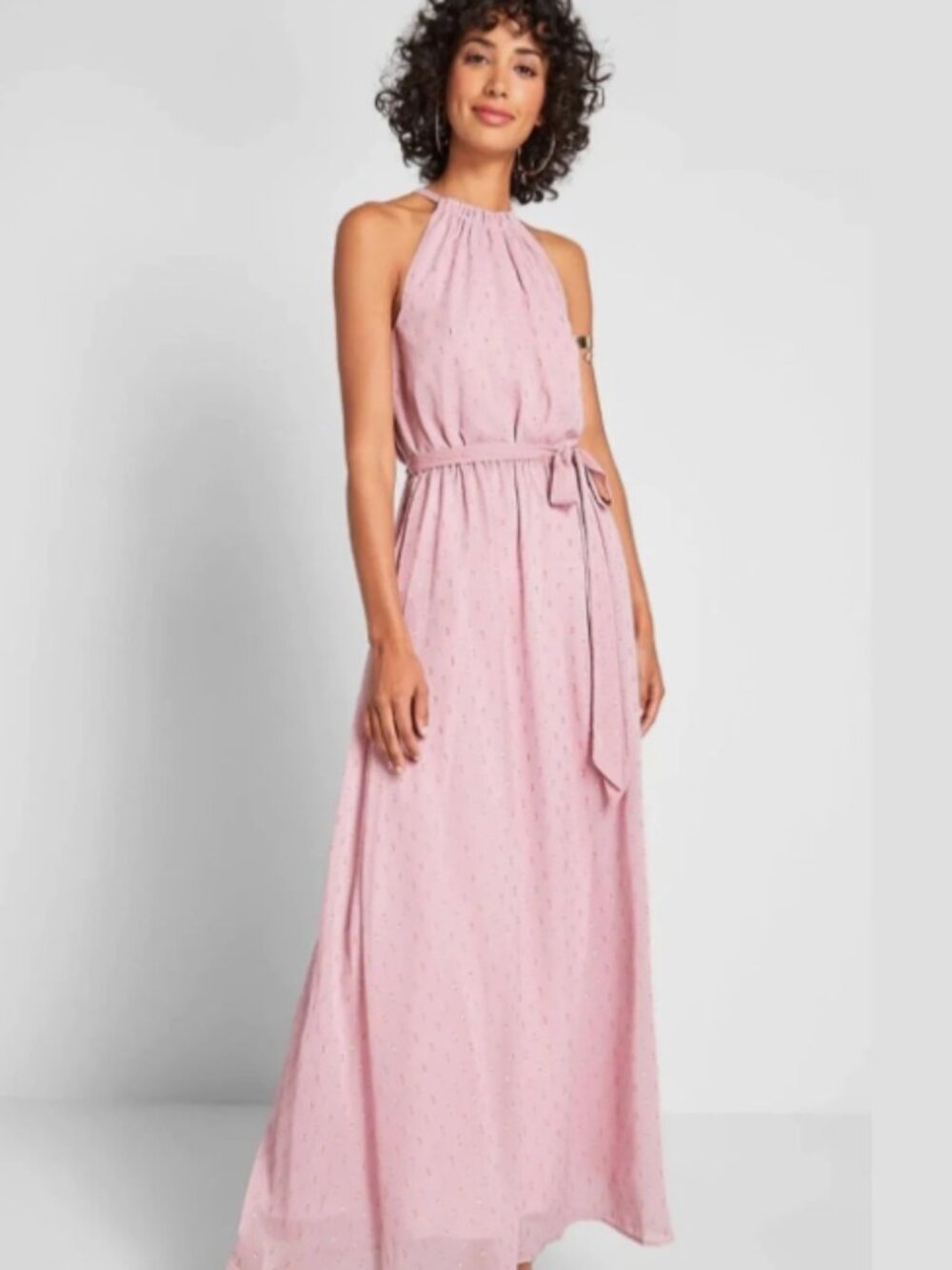 ModCloth Illuminated Elegance Blush Pink Metallic Halter Neck Gown - Sz L - NWT